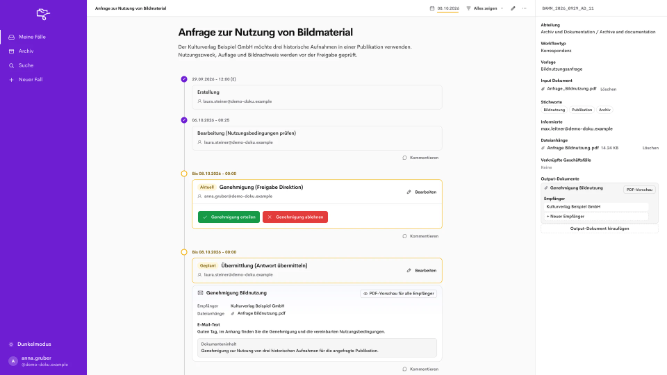 Prüfung und Freigabe von Unterlagen im Geschäftsfall